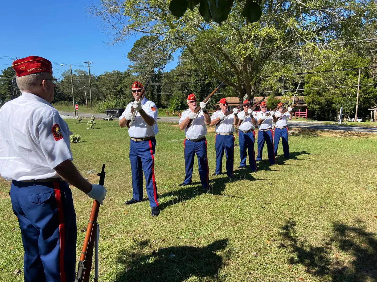 Detachment 1477 honor guard members in formation outdoors